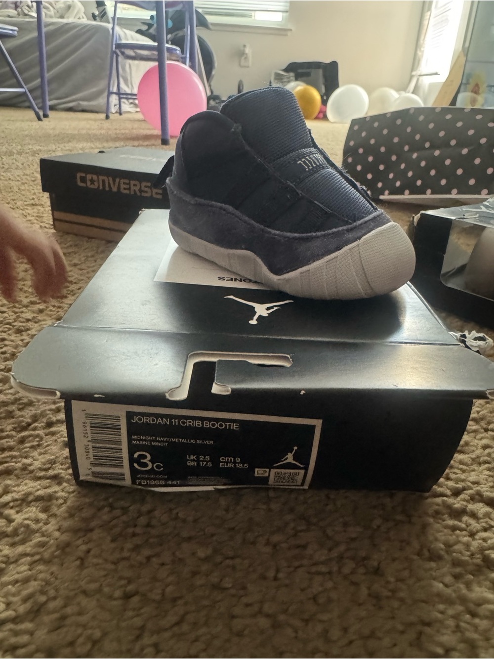 Jordan 11 Baby Crib Bootie in Navy and Gray